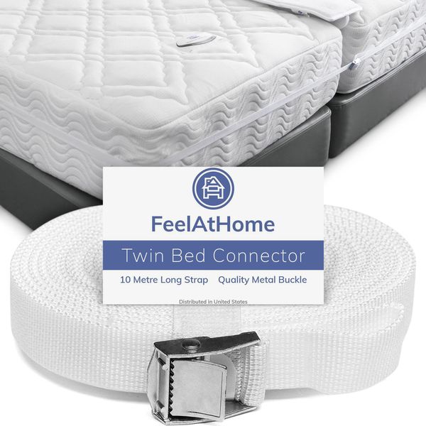 FeelAtHome Strap for Twin Beds - Twin to King Bed Mattress Joiner Converter, Twin Connector for Converting Split Twins or Twin XL to King | 33ft Long Connecting Belt Strap Convert Twin Beds into King