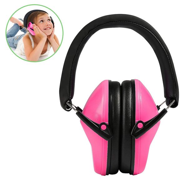 Ballery Kids Ear Defenders, NRR 25dB / SNR 29dB Kids Earmuffs Ear Protectors, Hearing Protectors, Ear Defenders for Children with Adjustable Headband (Carrying Bag Included, Pink)