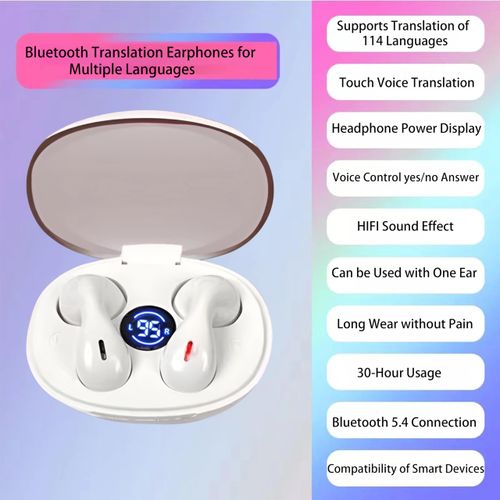 Sioroch AI Language Translator Earbuds,144 Languages Translator Device, Two-Way Translator Hanging Bluetooth Earphones for Language Learning/Travel/Business (White)