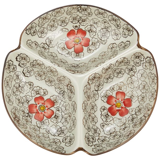 Nishida No. 8.5 3-Compartment Plate (Red Camellia), Home Restaurant, Commercial Tableware, Medium Plate, Platter, Round Plate, Japanese Tableware, Plate 120031