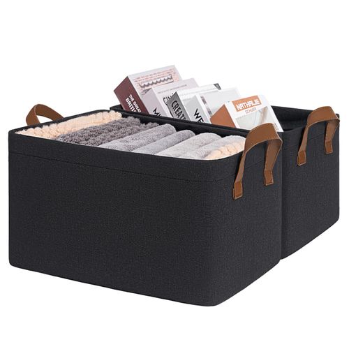 CHICVITA Black Storage Bins Shoe Basket for Entryway, Closet Toy Storage Bins with Handles for Kids, Small Laundry Basket, 14 ¾" L x 10 ¼" W x 8 ¼" H, 2-Pack