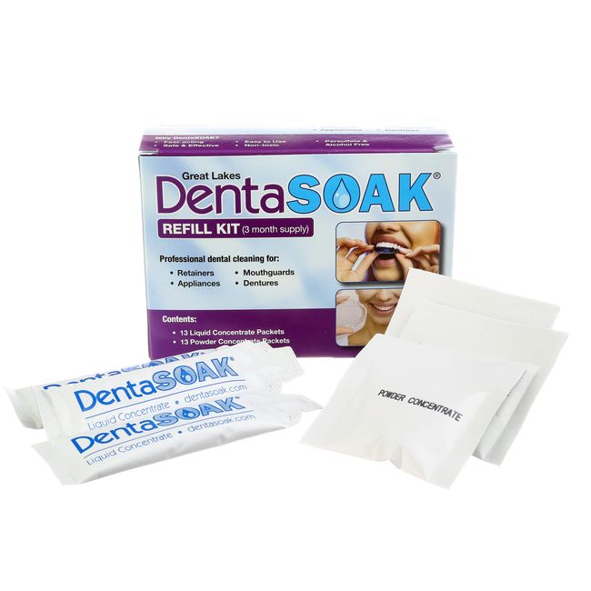 DentaSOAK Refill Kit - Mouthguard, Retainer, Denture, Appliance Cleaner – 100% Safe - Persulfate Free – Non-Toxic & Alcohol Free – 3 Month Supply – Mint Scented