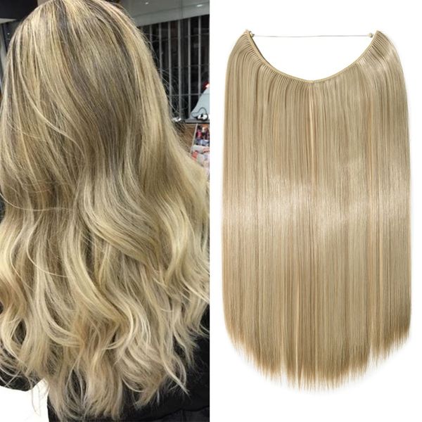 One Piece Wire In Hair Extensions Straight Hairpiece Invisible Extensions Long String For Women Ladies [20" Inch, Sandy Blonde & Bleach Blonde]