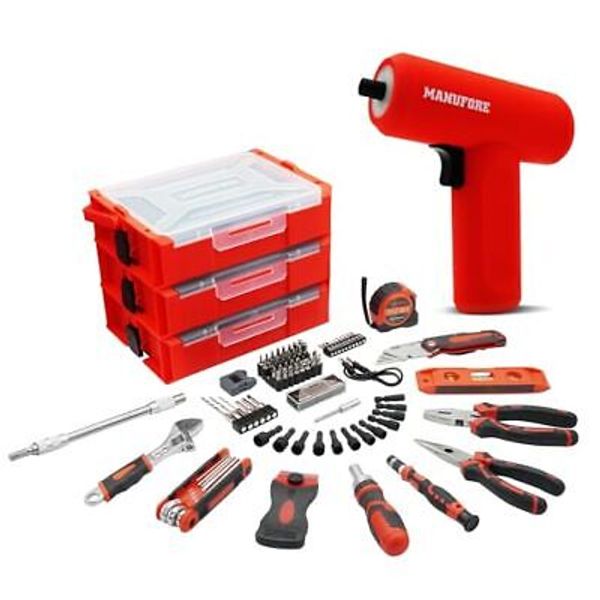 81pcs 3-layer Household Tool Set with 3.7V Cordless Screwdriver 3-layer box