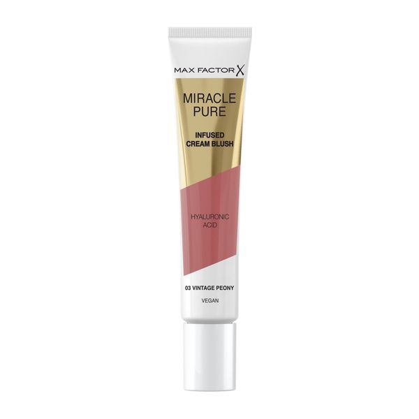 Max Factor Miracle Pure Cream Blush, Skin Enhancing Blush with Hyaluronic Acid and Squalane that Moisturises 24H as well as a Vegan and Highly Pigmented Formula, Colour 03 Vintage Peony
