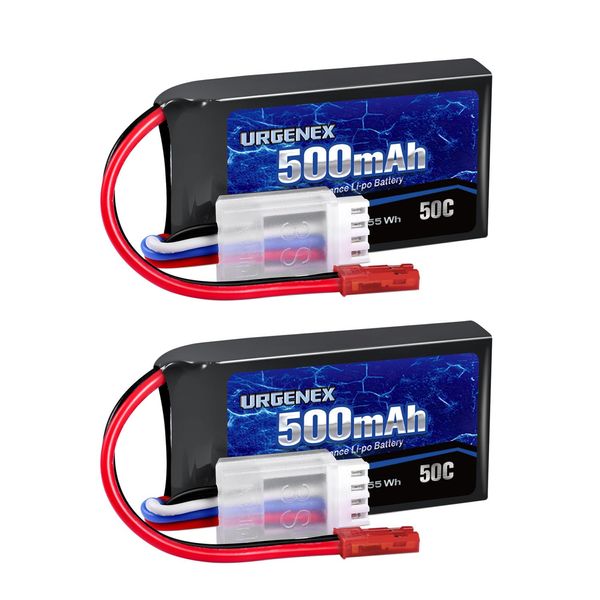 URGENEX 11.1V 500mAh Lipo Battery 3S 50C High Discharge Rate RC Battery Pack with JST Plug Rechargeable Lipos for RC Airplane Racing Drone Helicopter Quadcopter Micro FPV RC Car Truck Boat (2 Packs)