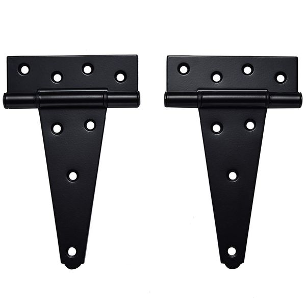 6 Inch T-Strap Shed Door Hinges Heavy Duty,Black Tee Hinge for Wooden Fences,Yard Door,Barn Door Gates, Wrought Hardware Rustproof,2Pack/Set