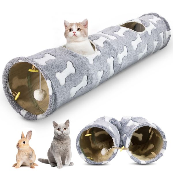 Straight Cat Tunnels for Indoor Cats, Cat Plush Collapsible Tunnel with Cat Toy Ball for Indoor Kittens, Puppies, Bunnies, Rabbits and Small Dogs