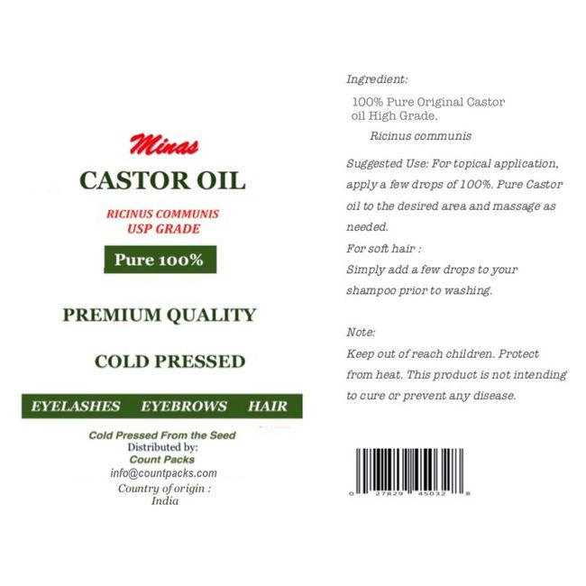 100% Pure Castor Oil - Cold-pressed Unrefined, Hexane-free 32 Oz Premium Quality