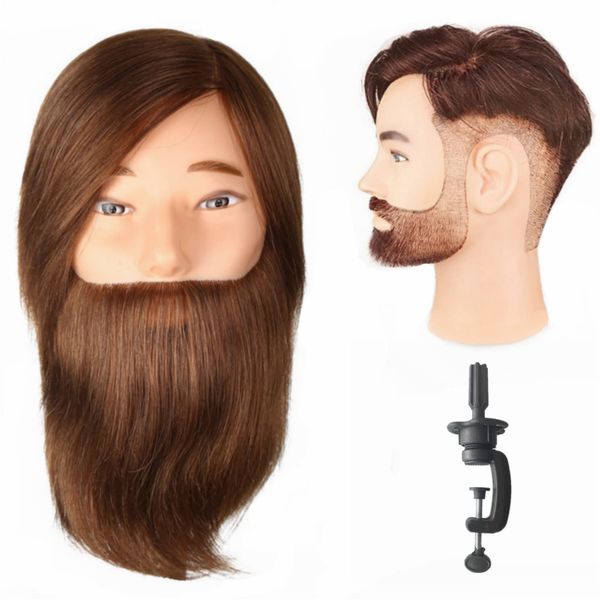 Romance Queen Male Mannequin Head With Hair Human Hair Manikin For Men Cosmetology 8inch Straight Beard Manikin Head With Human Hair with Stand Practice Cutting Styling (8inch)