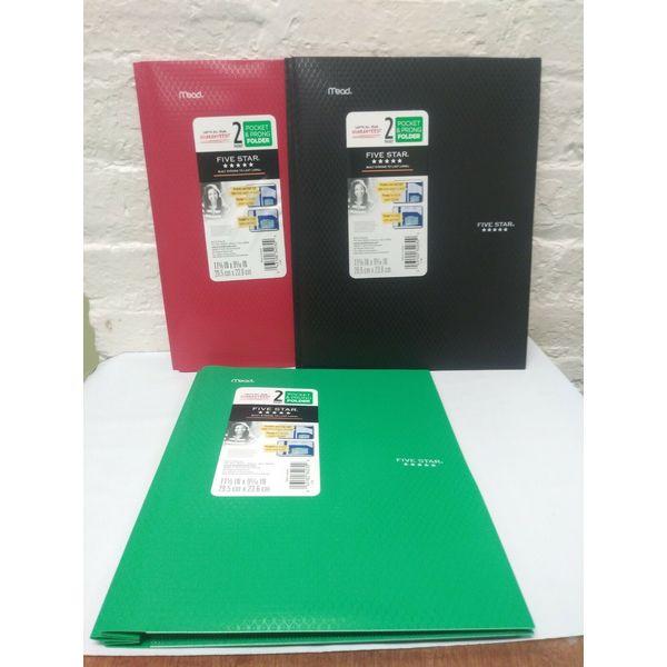 Five Star Black Pocket Folder w Prong Fasteners Stay-Put Folder Colors Vary Lot3