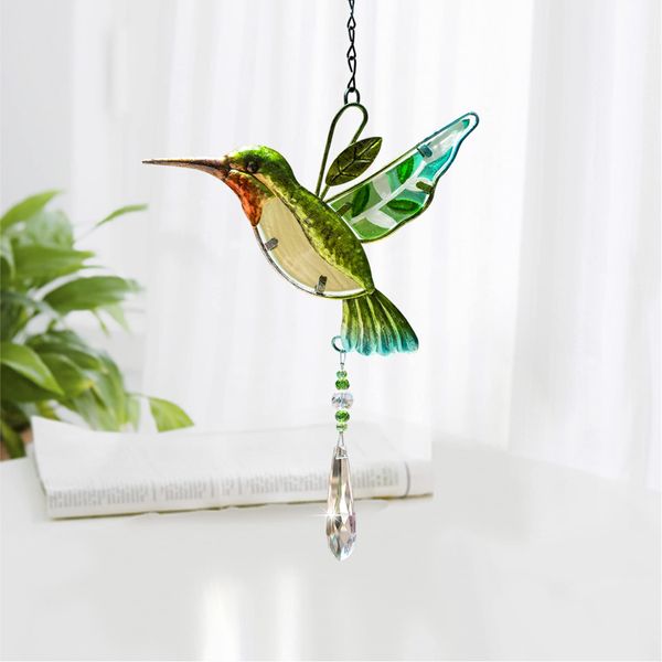 Cosylove Crystal Suncatcher Hummingbird Pendant Hanging Chandelier Prism Rainbow Maker Ornament for Window Sun Catcher Home Garden Decoration(Blue)