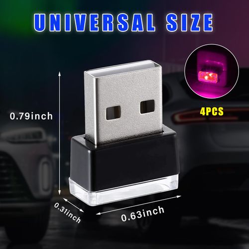 Augeny 4 PCS USB LED Car Interior Atmosphere Lamp, Plug-in USB Decor Night Light, Portable Auto Ambient Lighting Kit, Universal Vehicle Interior Accessories for Most Cars (Purple)