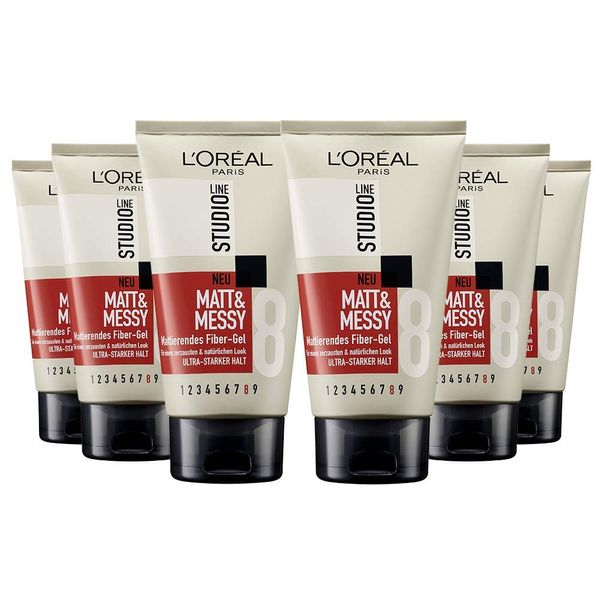 L'Oréal Paris Studio Line Haargel mit Mattefekt, Ultra-starker Halt, Auswaschbar, Matt & Messy Mattierendes Fiber-Gel, 6 x 150 ml