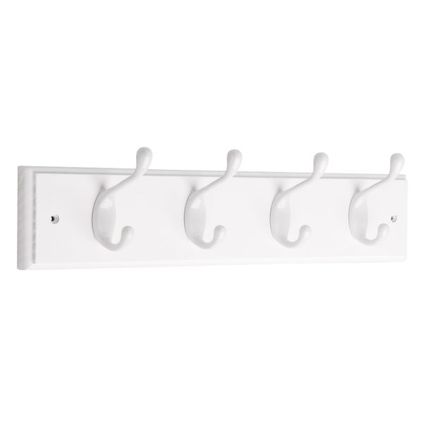 Liberty Hardware 129847 18-Inch Coat and Hat Rail/Rack with 4 Heavy Duty Hooks, White and White