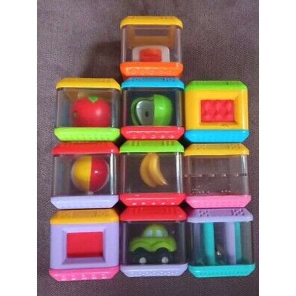 Fisher Price Peek-a-Boo Blocks Car Apple Bell Car Basket Ball Banana Lot of 10