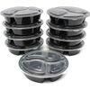 Meal Prep 48 oz Three Compartment Food Containers with Lids 10 Pack Black Round
