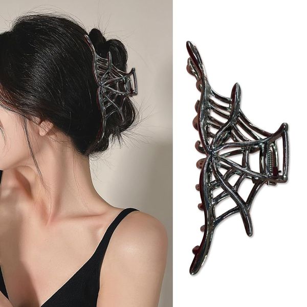 French Metal Hair Clips, Metal Black Spider Web Claw Clips for Women and Girls, French Black Exquisite Design 1 Pack Large Hair Claw French Clips Hair Clip Strong Neutral Luxury Hair Accessories