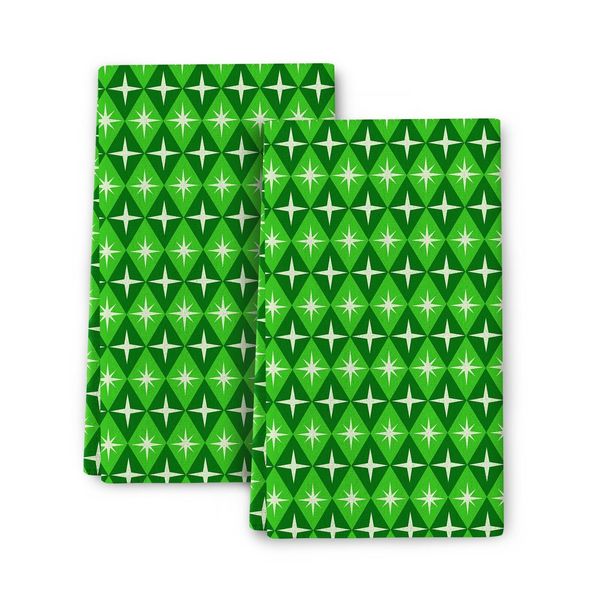Mid Century Modern Kitchen Towels Decorative Set Of 2 Green Hand Towels Tea Towe