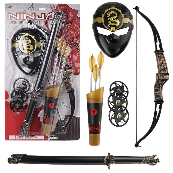 BPC Warrior Costume Set for Kids – Katana Sword, Mask, Bow, Fire Arrows, Shuriken Blades, Archery Holder – Role Play Toys for Boys, Girls Aged 4+