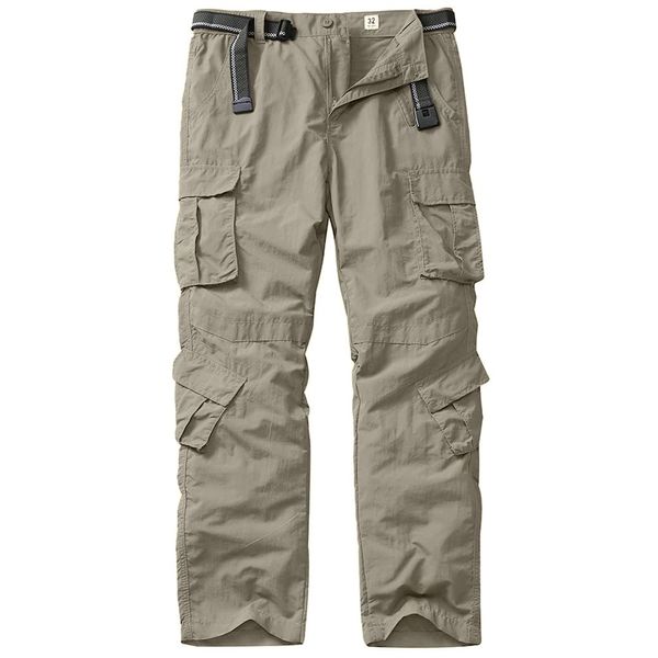 linlon Men's Outdoor Casual Quick Drying Lightweight Hiking Cargo Pants with 8 Pockets,Khaki,36