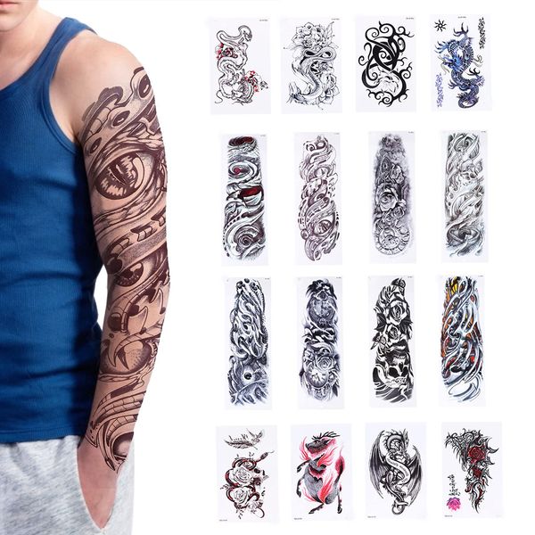 16 Blätter Große Realistische Temporäre Tattoos Für Frauen Männer Unterarm, Voller Halber Arm Temporäre Tätowierung Halber Arm Fake Tattoos Halbe Hülse Große Fake Body Art Arm Brust Schulter Tattoo Sc