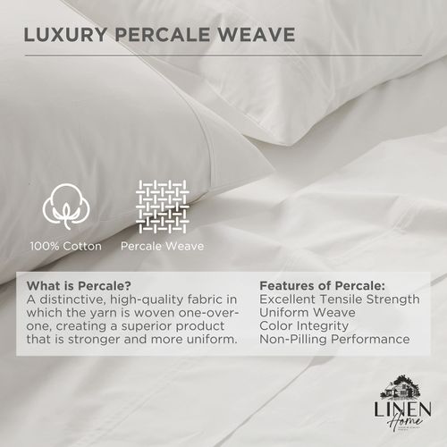 100% Cotton Percale Pillowcases Queen Size, White, 2 Pieces of Pillow Case, Crisp and Cool Strong Bed Linen, 20 inches X 30 inches
