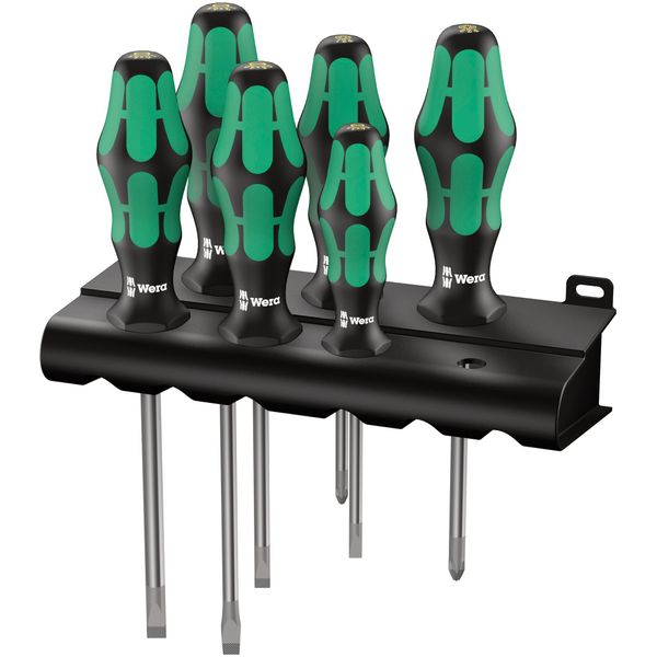 Wera 334/355/6 Kraftform Plus Lasertip screwdriver set with rack, PZ/SL, 6pc, 05105656001