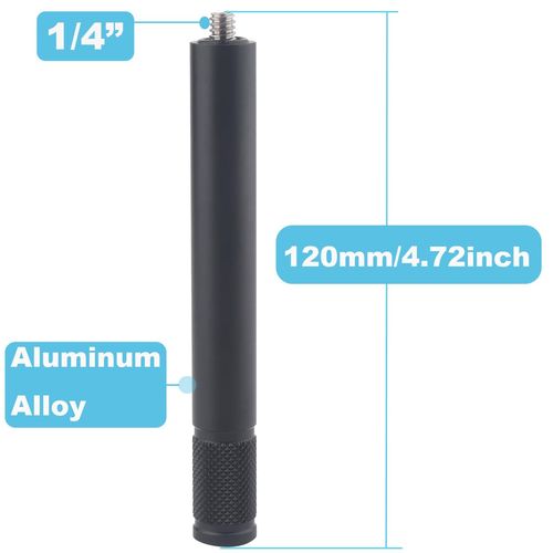 Rigdance 1/4" Thread Extension Mount – Heavy-Duty 4.7" (12cm) Aluminum Tube | Male & Female 1/4"-20 Screws | CNC-Machined for DSLR, Action Cam, Phone Mounts | Car & Tripod Use