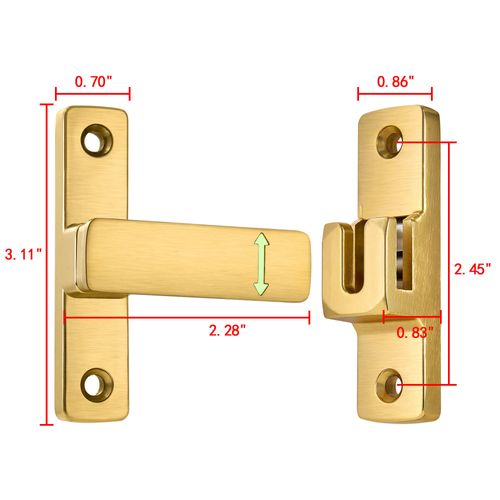 INIRET Gold 90/180 Degree Flip Latch - Heavy-Duty Lock Bolt for Gate, Barn, Garden, Fence, Shed, and Window Applications