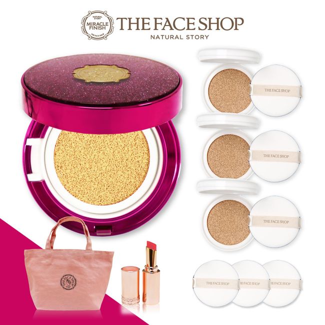 face shop cushion foundation set<br> THE FACE SHOP CC Intense Cover Cushion EX<br> [Main body, 3 refills, and 3 puffs] Comes with YEHWADAM lipstick and mini tote<br> &lt;Burgundy&gt;<br> Coverage glossy skin Korean cosmetics