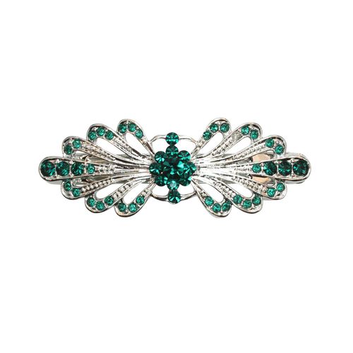 Faship Gorgeous Green Rhinestone Crystal Small Floral Hair Barrette Clip