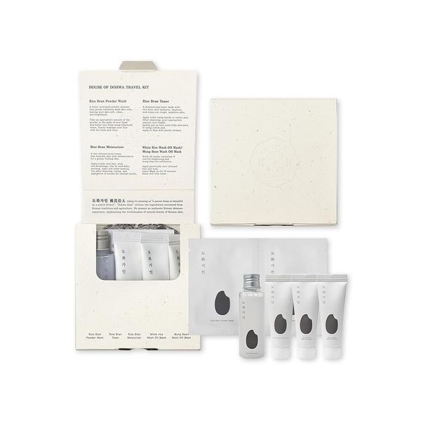 House of Dohwa Travel Kit l Essential TSA Friendly Skincare Sample Set l Exfoliating Cleanser, Hydrating Toner, Moisturising Cream, 2 Wash Off Masks - Product of Korea