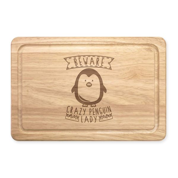Beware Crazy Penguin Lady Rectangular Wooden Chopping Board