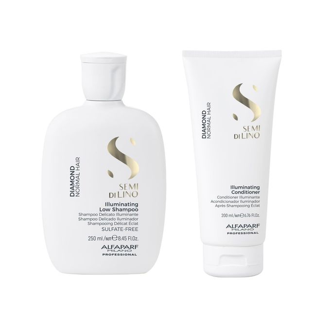 Alfaparf Milano Semi di Lino Diamond Illuminating Shampoo and Conditioner Set - Sulfate Free Shampoo and Conditioner for Color Treated Hair - Adds Brilliant Shine and Softness