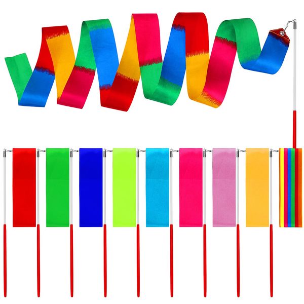 10pcs Rhythmic Dance Ribbons, 2m Gymnastics Ribbon Dancer Wand Dancing Streamers Ribbon Dancer Wand for Artistic Dancing Gymnastics, Circus Carnival Shows, Talent Shows