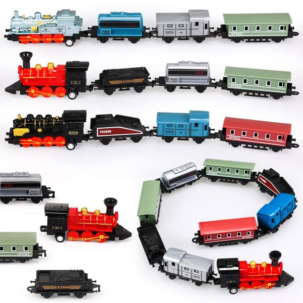 Hanaive 3 Sets Mini Simulation Steam Train Toys Small Retro Steam Train Model Assorted Styles Pull Back Train Set Diecast Locomotive Model Train Set for Boys and Girls Gifts Birthday Party Favor