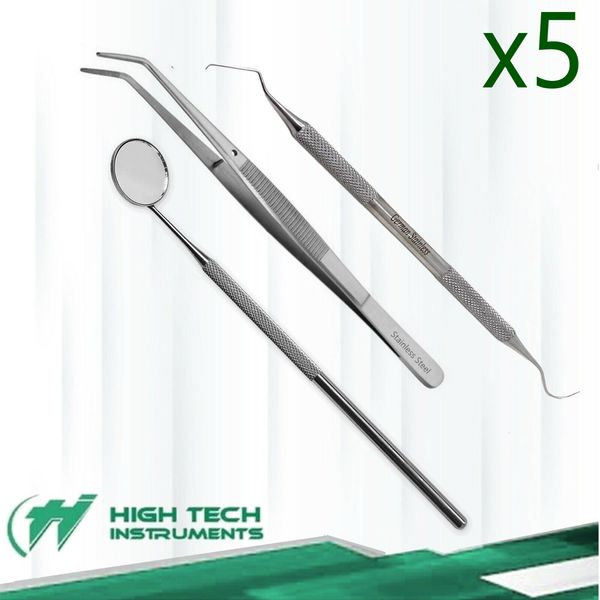 GERMAN 15 Instruments Basic Dental Set Mirror Explorer Probe Pliers (5 OF EACH)