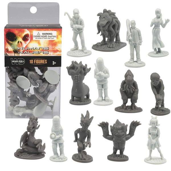 Humans Vs Aliens Space Monster Action Figure Toy Playset 10 pcs - Unique Futuristic Characters - Great for Party Favors, Decorations, Dioramas, Cake Toppers, or RPG Gameplay