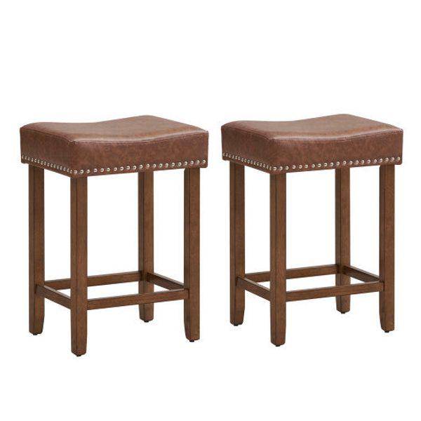 24 Inch Upholstered PU Leather Bar Stools Set of 2-Brown