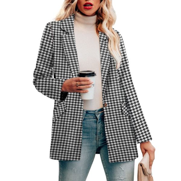 CRAZY GRID Womens Casual Blazer Long Sleeve Business Suit Jacket Open Front Button Work Office Blazer Jacket Fashion Dressy Ladies Blazer Blackish Green Large