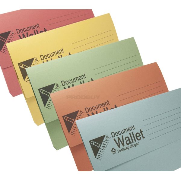 [Pack of 100] Premium 285gsm Card Foolscap Document Wallets (Assorted 5 Colours)