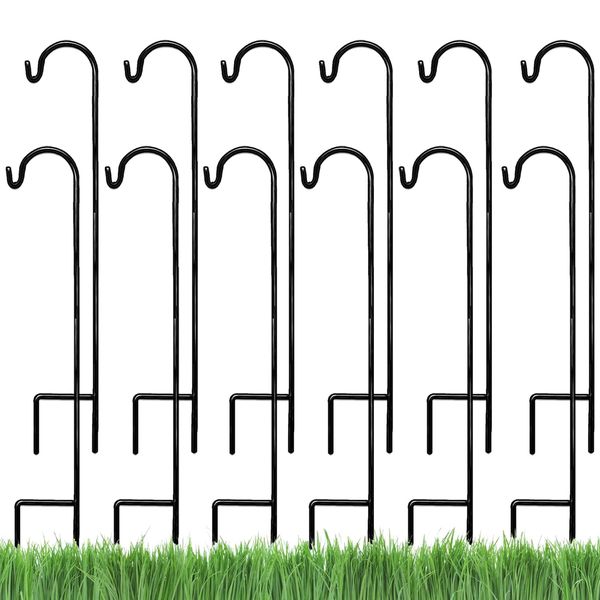 Ashman Shepherd's Hooks 35 Inch (12 Pack), Black, Made of Premium Metal for Hanging Solar Lights, Bird Feeders, Mason Jars, Christmas Lights, Lanterns, Garden Stakes and Wedding Décor.