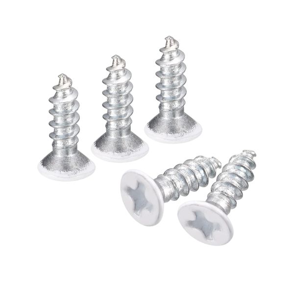 Sourcing Map 100pcs White ST3x10mm Flat Head Phillips Self-Tapping Screws for Woodworking