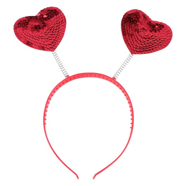 Beaupretty Heart Headband, Red Sequin Love Shaped Boppers Hair Hoop Photo Props Accessories for Holiday Valentines Day