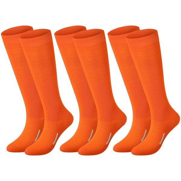 Haysandy 3 Pairs Baseball Socks Bulk Soccer Sock Youth High Long Tube Softball Football Team Boys Girls Unisex Sport Sock(Orange)