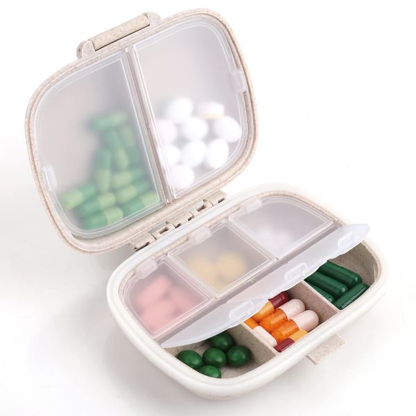 Sibba Pill Organizer Box Case Container 1 PC Travel Size Cute Small Daily Medicine Personal Storage Portable Mini 7 Day Weekly Vitamin Compact Aesthetic Pills Pocket Divider for Bag Purse Traveling