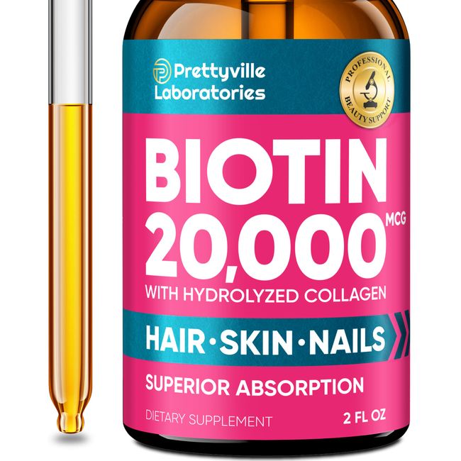 Biotin and Collagen Drops for Hair Growth 30,000mcg - Healthy Hair, Skin and Nails - Liquid Biotin and Collagen Supplement for Better Absorption