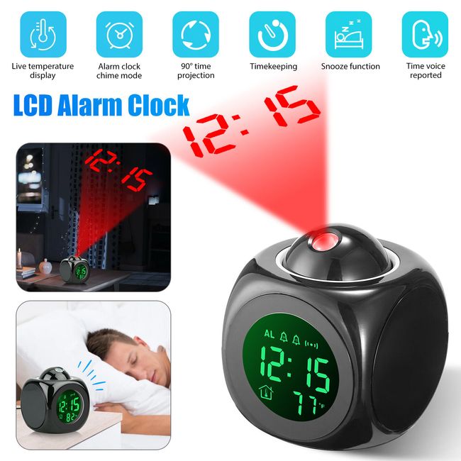 LED Projection Alarm Clock Digital LCD Display Voice Talking Weather Snooze USB