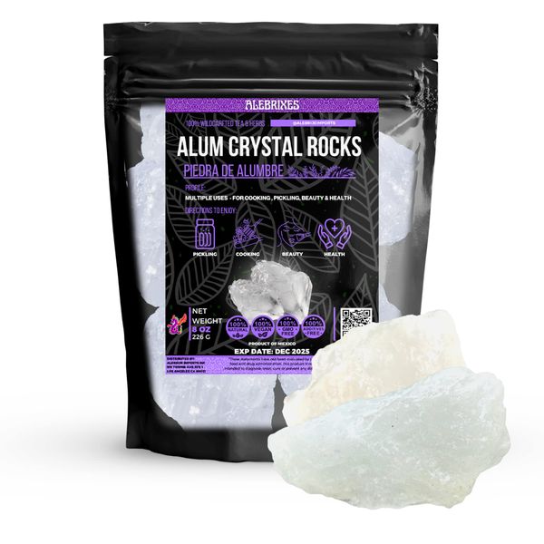 Alebrixes | Alum Stone Rocks 8 oz (226gr) | White Alum Crystal Blocks | Piedra De Alumbre Natural Entera | Natural Deodorant & Antiperspirant | For Cooking, Beauty & Health.